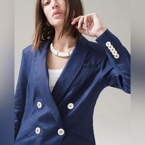 New With Tags White House Black Market Linen Studio Blazer Blue Sz 0 🆕🌞🥰